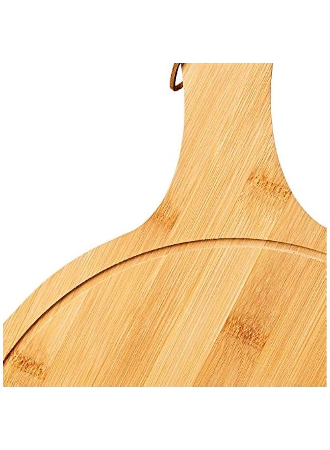 Wooden Round Flat Fruit Pizza Serving Board Tray Plate with Handle