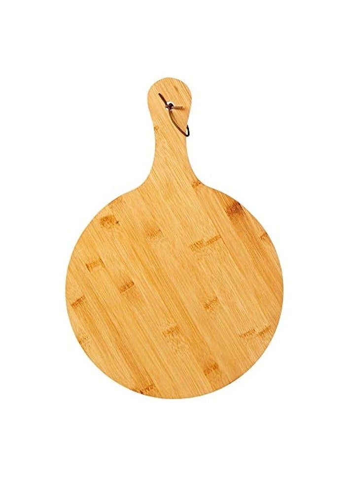 Wooden Round Flat Fruit Pizza Serving Board Tray Plate with Handle