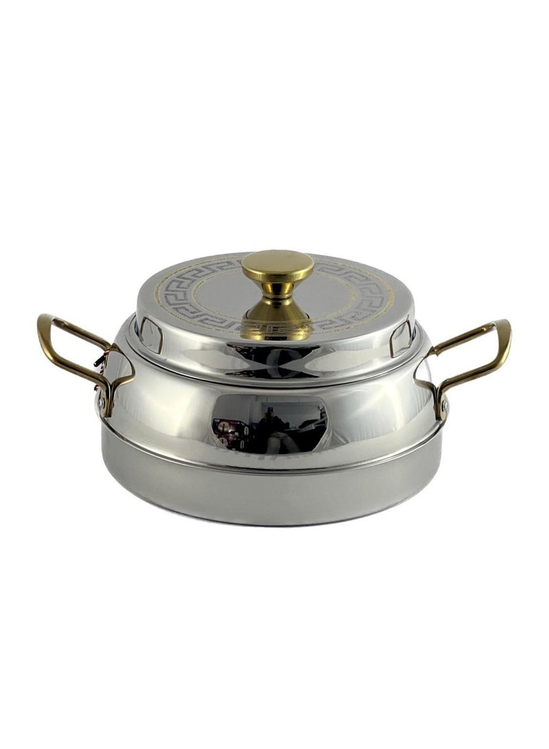 Ellora Hotpot 5000ml Capacity - Air Tight Lid - High Quality Stainless Steel - Silver & Etching Gold