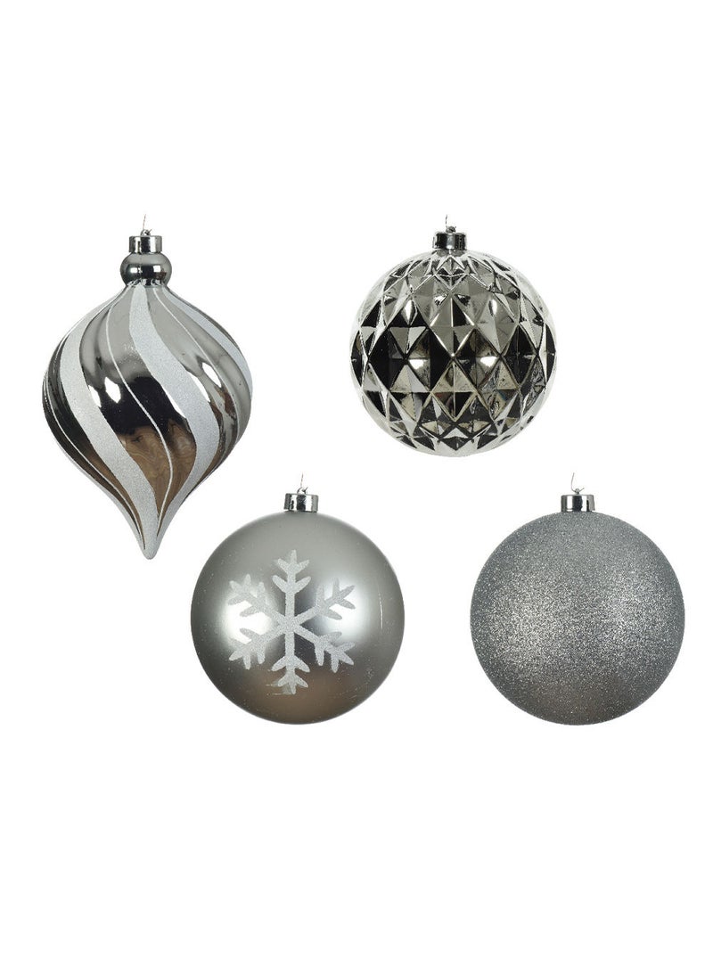 Kaemingk Christmas   Bauble Shatterproof (Shiny,Matt,Glitter,Mix) Silver, 15Cm, Assorted Design 6 Pcs Per Pack