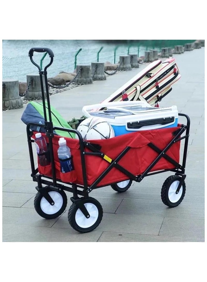 Heavy Duty Folding Beach Wagon, Collapsible Camping Cart with Wide Tires – Portable Hand Wagon for Garden, Yard, Shopping, and Beach Trips Color( Blue, Red, Green)