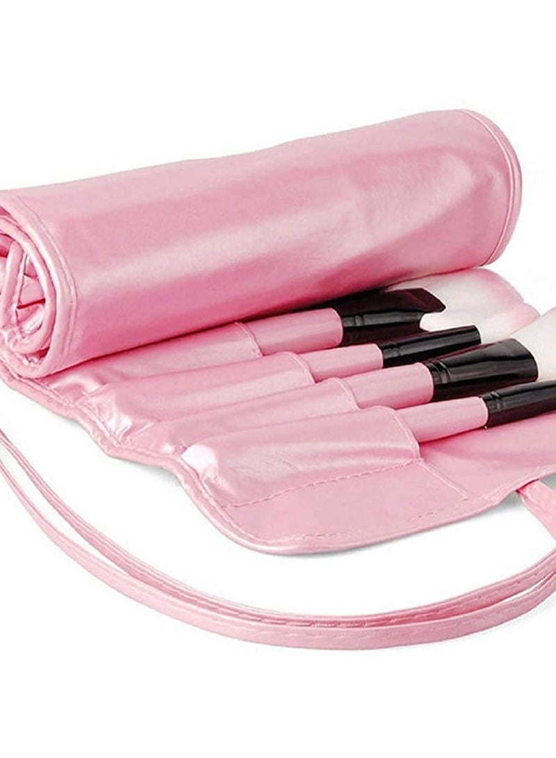 Soft Bristle Makeup Brush Set with Storage Pouch- Pink, 24 Pieces