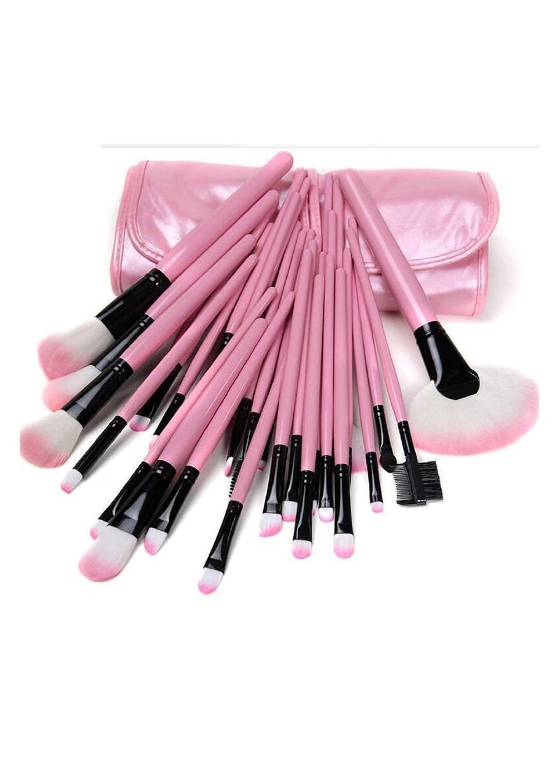 Soft Bristle Makeup Brush Set with Storage Pouch- Pink, 24 Pieces