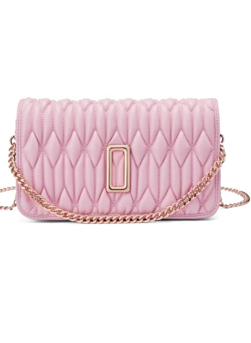 Light Pink Ruched Bag - Genuine Leather Handbag for Women, Trendy Small Purse, Stylish Handbag with Textured and Structured Design, Lightweight Handheld Bag for Daily Use, Premium Leather Craftsmanship for Versatile and Sophisticated Fashion