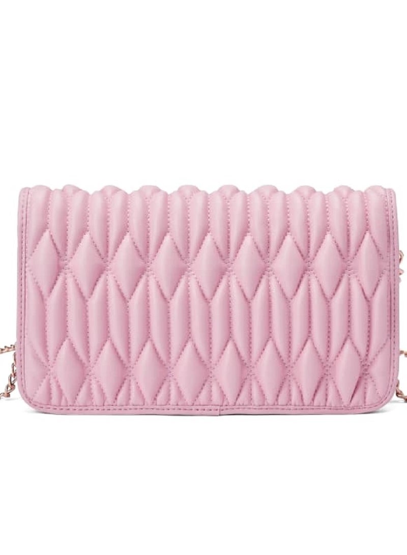 Light Pink Ruched Bag - Genuine Leather Handbag for Women, Trendy Small Purse, Stylish Handbag with Textured and Structured Design, Lightweight Handheld Bag for Daily Use, Premium Leather Craftsmanship for Versatile and Sophisticated Fashion