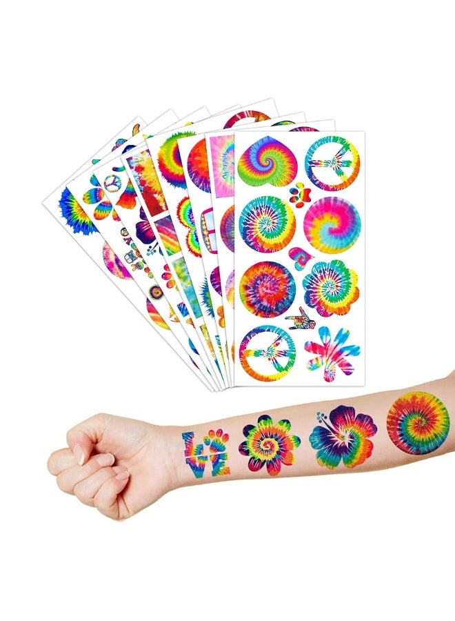 Tie dye 90s Temporary Tattoos Birthday Themed Party Supplies Favors Decorations Decor 8 Sheets 96 PCS Colorful Cute Stickers Tattoo for Class School Prizes Gift for Kids Girls Boys Carnival Rewards