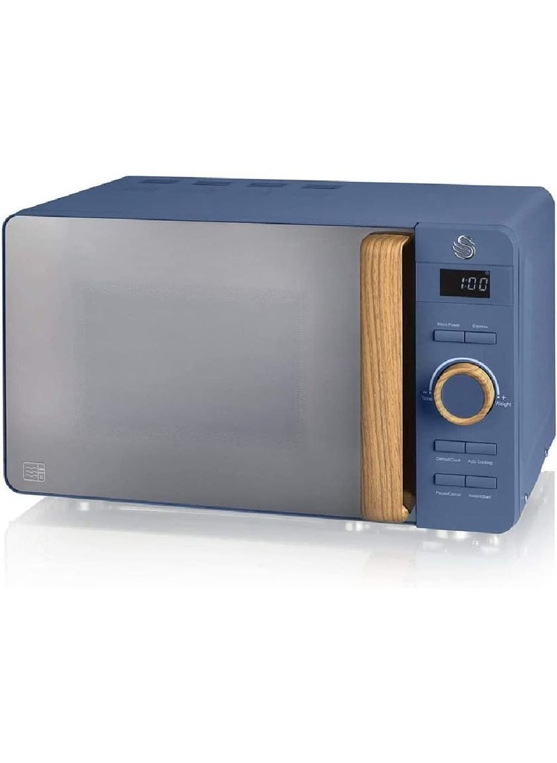 Swan 20L Nordic Digital LED Microwave, 6 Power Levels, Wood Effect Handle, Soft Touch Housing and Matte Finish, 800W, Blue, SM22036LBLUN