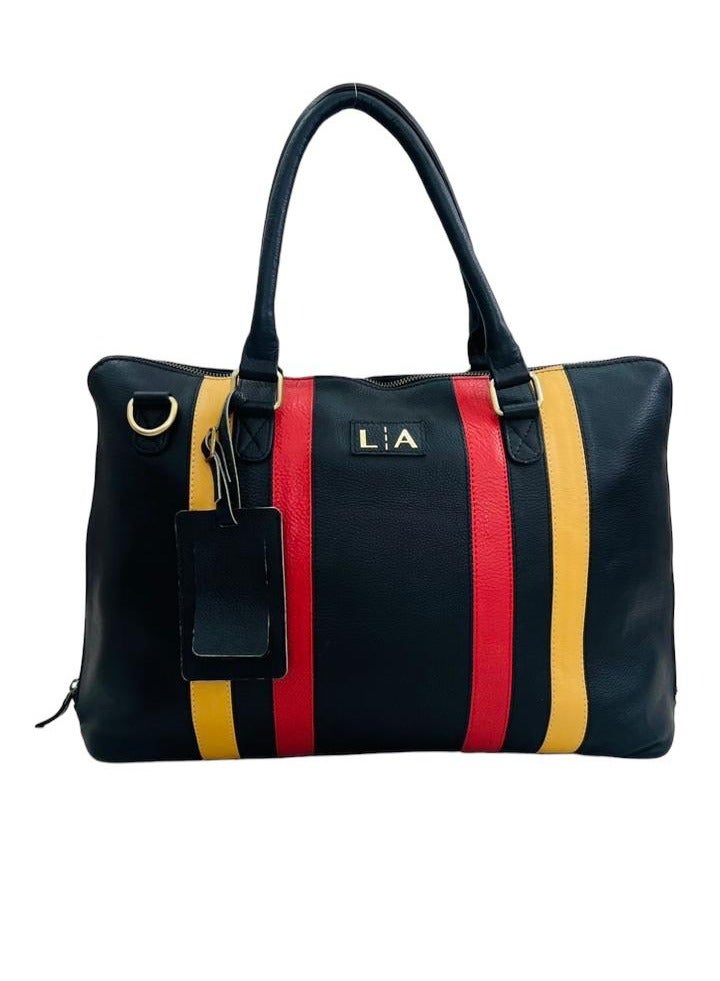 LA Leather Tote Bag with Striped Pattern