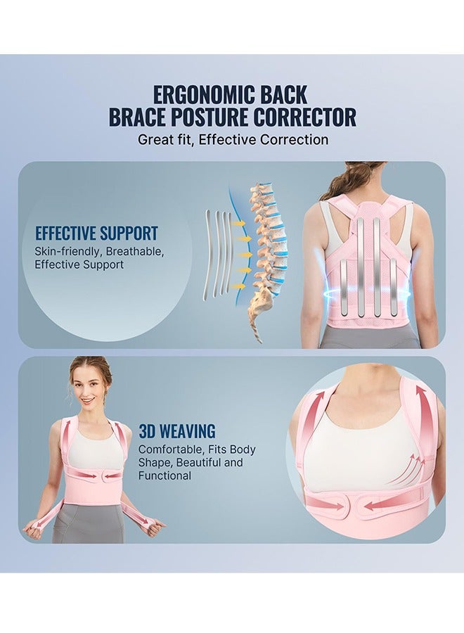 Back Brace and Posture Corrector for Women and Men Back Straightener Posture Corrector Scoliosis and Hunchback Correction Back Pain Spine Corrector Support Adjustable Posture Trainer, Pink（Size:M)