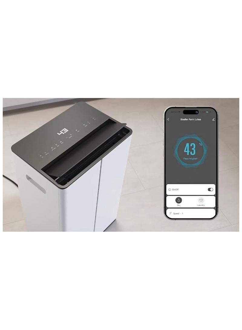 Swiss Design Dehumidifier: Wi-Fi, 2 Drainage Options, Air Purification, Ideal for Large Rooms up to 70sqm, Quiet, 24H Timer, 5L Tank, Swing & Night Modes (Lukas) - 2-Year Warranty+Local Support L-031 White