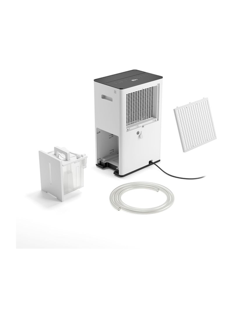 Swiss Design Dehumidifier: Wi-Fi, 2 Drainage Options, Air Purification, Ideal for Large Rooms up to 70sqm, Quiet, 24H Timer, 5L Tank, Swing & Night Modes (Lukas) - 2-Year Warranty+Local Support L-031 White