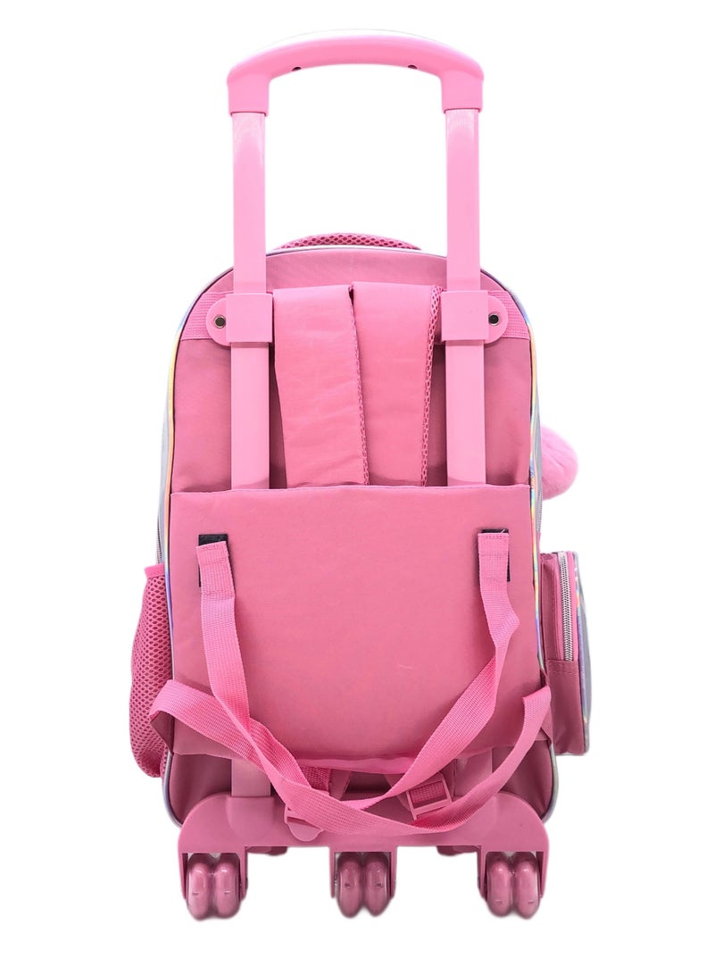 Pink Silver Butterfly Design Rolling Backpack 18 inch Wheeled Kids Backpack with Lunch Bag and Pencil Case for Girls Pink and Silver