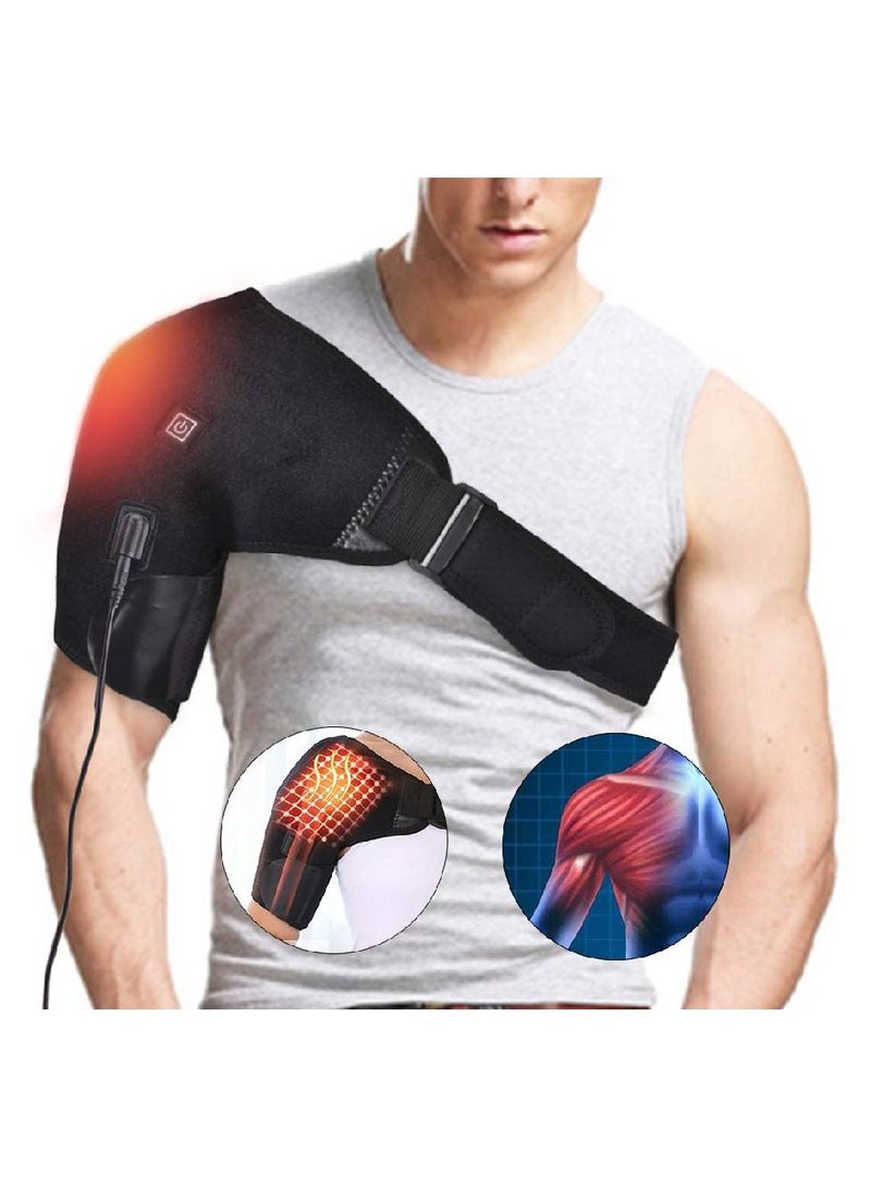 Heated Shoulder Brace Support Wrap, 3 Heat Settings, Heating Pad Support Brace for Rotator Cuff, Joint Capsule