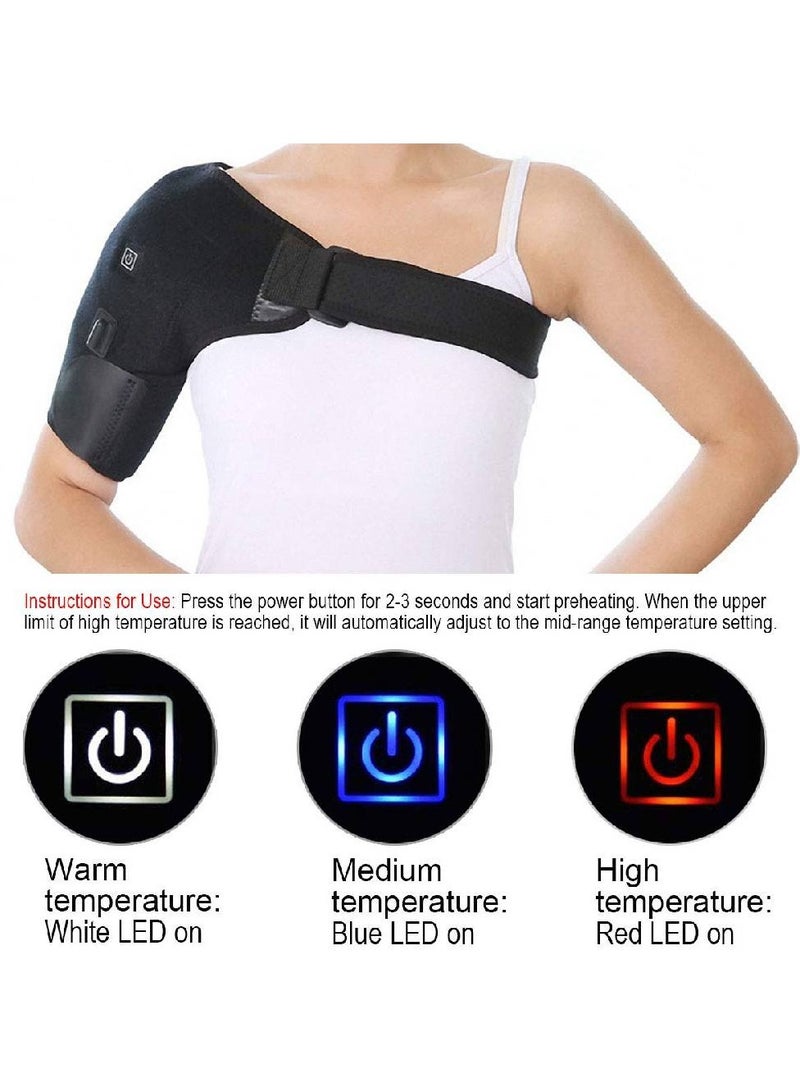 Heated Shoulder Brace Support Wrap, 3 Heat Settings, Heating Pad Support Brace for Rotator Cuff, Joint Capsule