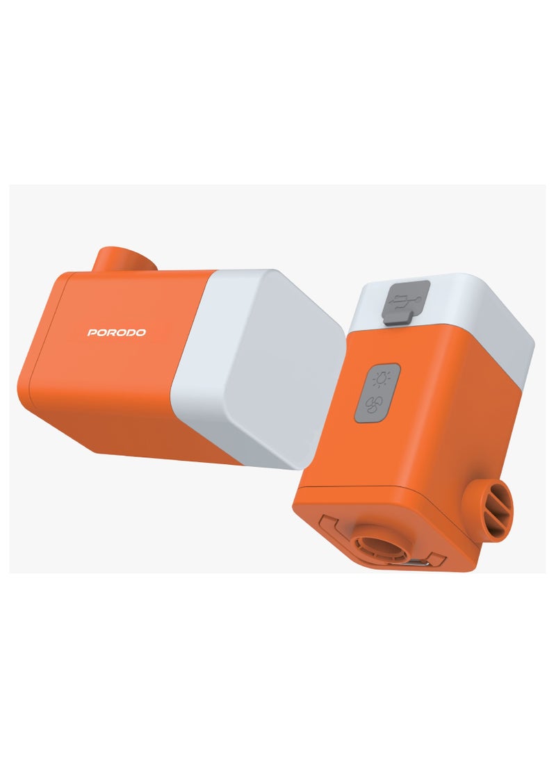 4-Function Portable Pump / Inflate / Deflate / Light / Power Bank / Compact & Lightweight / Camping / Outdoor - Orange