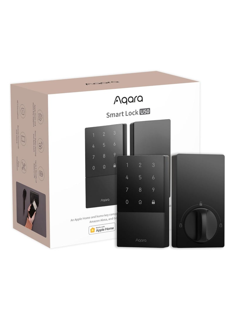 Aqara Smart Lock U50, Keyless Entry Door Lock with Apple Home Key,App Remote Control, Support Apple HomeKit,Matter,Google Home,Alexa, IFTTT,Global version-Black