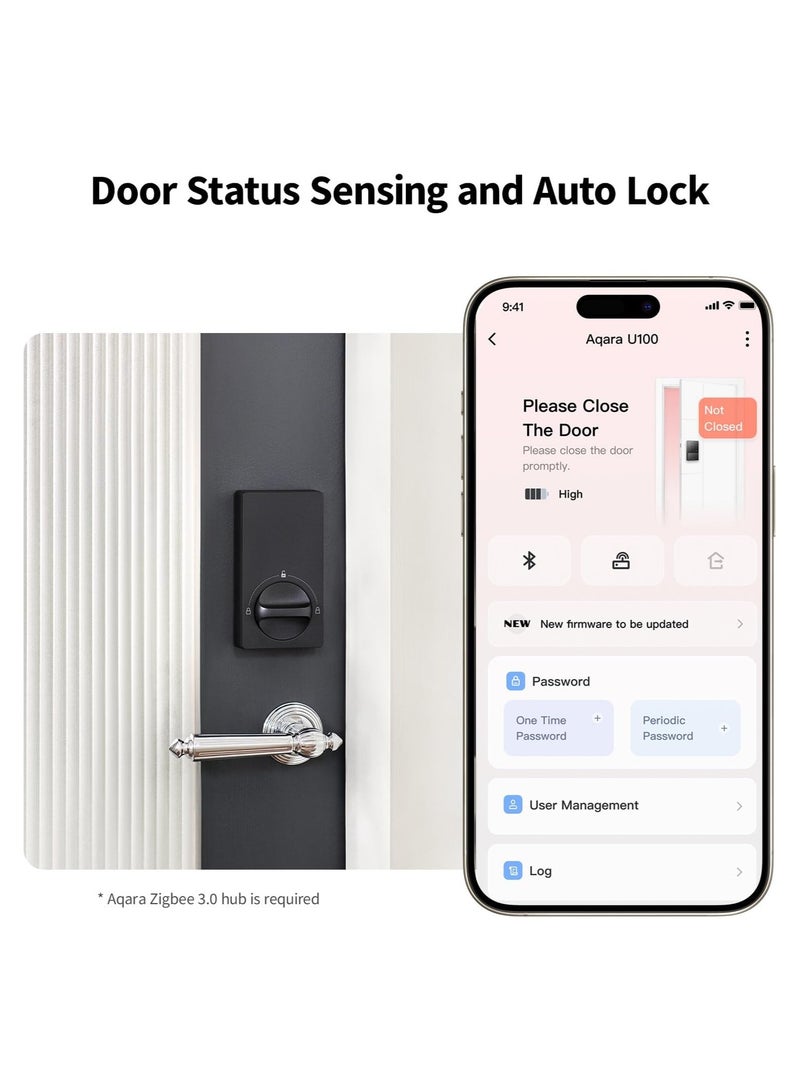 Aqara Smart Lock U50, Keyless Entry Door Lock with Apple Home Key,App Remote Control, Support Apple HomeKit,Matter,Google Home,Alexa, IFTTT,Global version-Black