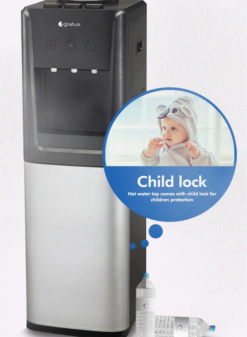 Hot & Cold 3 Tap Floor Standing water dispenser with storage cabinet, 1 Year Full Warrenty, Model- GWD701WFCW