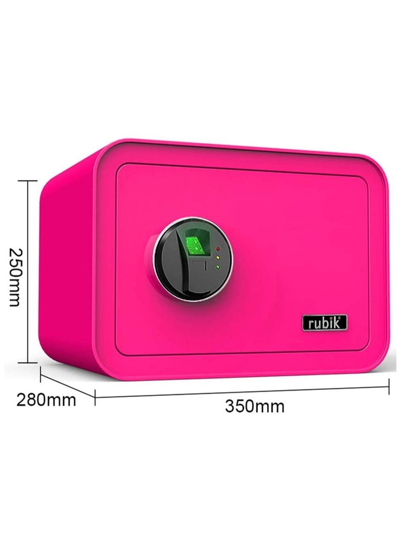 Safe Box with Biometric Fingerprint Lock A4 Document Size Safety Deposit Box for Home Office Shop (35x28x25cm) Pink