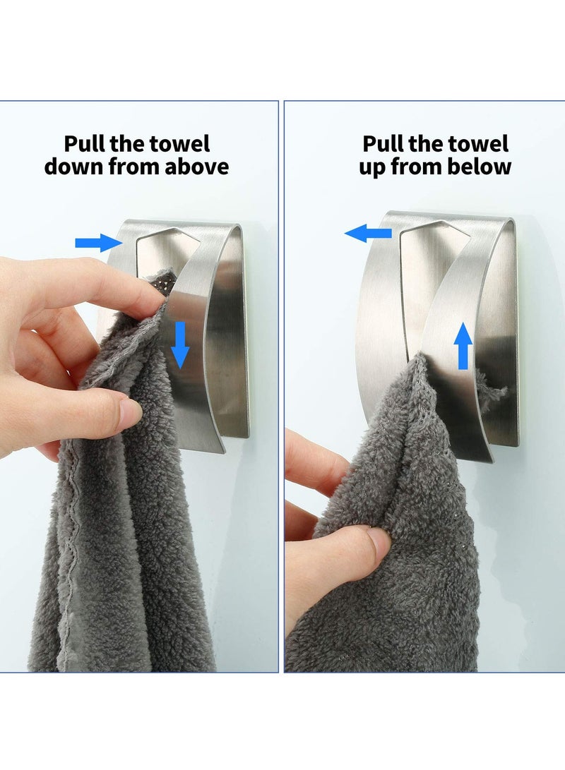 4 Pieces Self Adhesive Towel Hook Holder Grabber, Stainless Steel Kitchen Dish Towel Hook Wall Mount Non-Drilling Towel Hangers Rack Hand Towel Hook Tea Towel Holders for Bathroom Kitchen