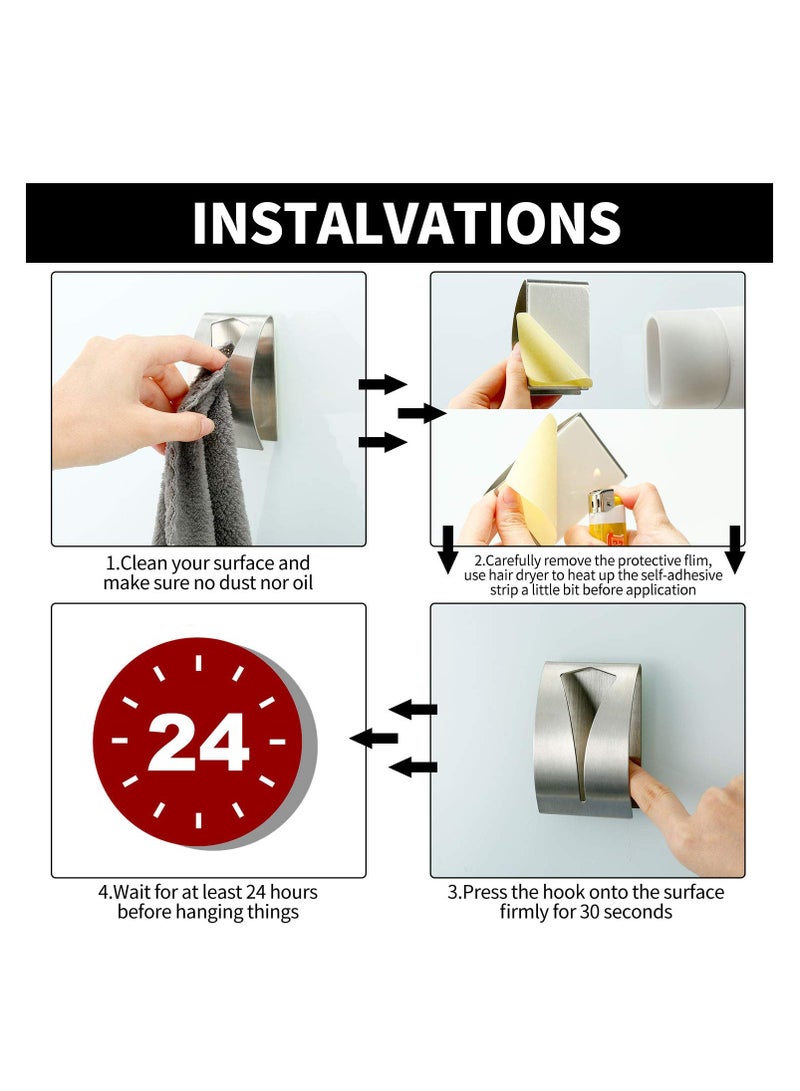 4 Pieces Self Adhesive Towel Hook Holder Grabber, Stainless Steel Kitchen Dish Towel Hook Wall Mount Non-Drilling Towel Hangers Rack Hand Towel Hook Tea Towel Holders for Bathroom Kitchen