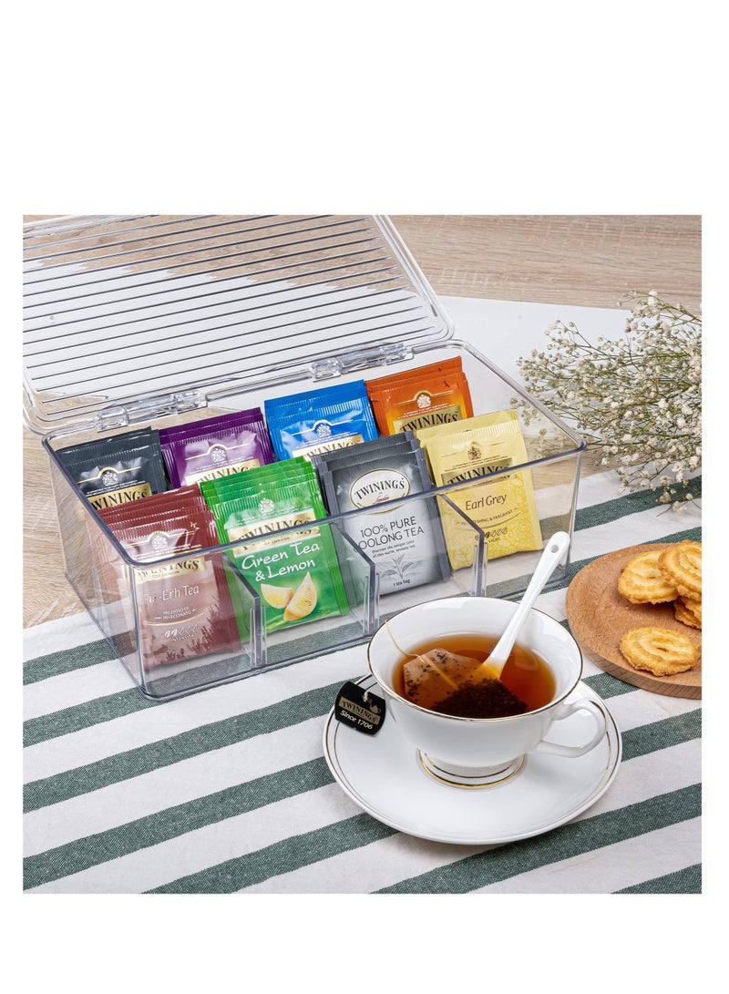 2 Pack Stackable Tea Bag Organizer, Plastic Tea Storage Box for Kitchen Pantry Cabinets and Countertops, Holder for Tea Bags, Coffee, Sugar Packets, Small Packets