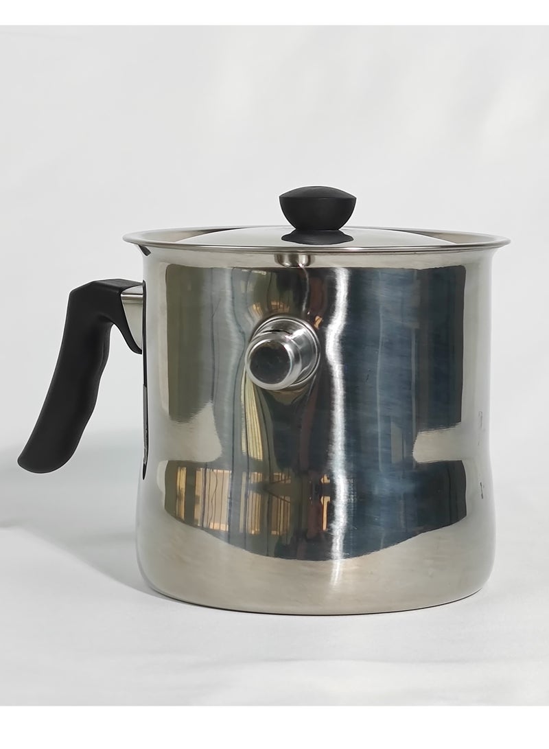 Household Multipurpose Use Cookware Milk Pot with Lid Double Wall Stainless Steel Pudding Pot with Bakelite Handle and Alarming Whistle 1L/2L