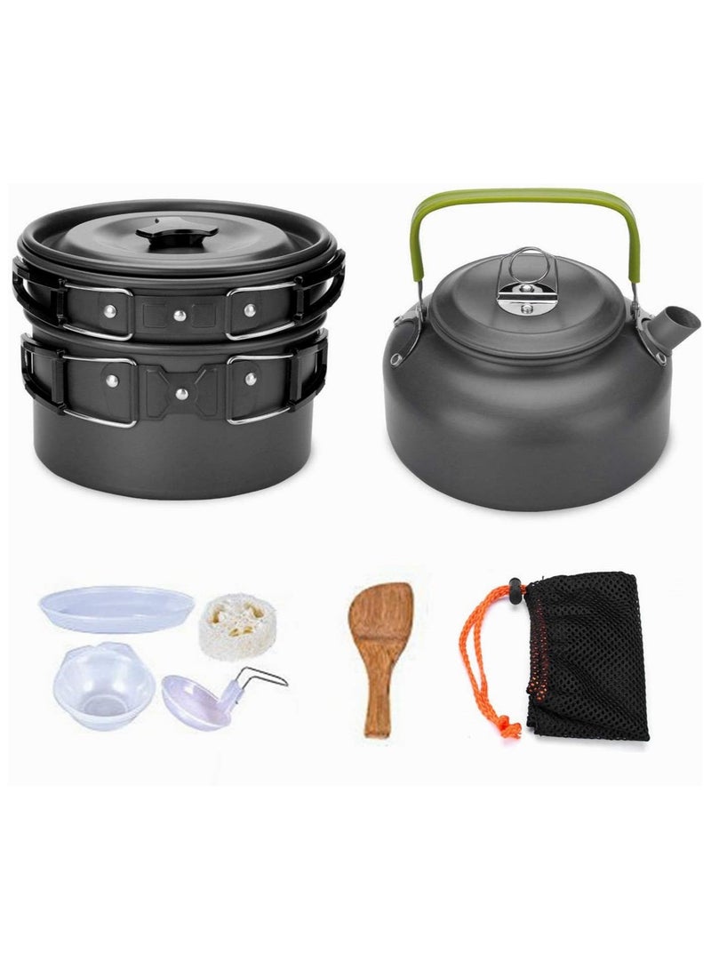 9-Piece Cookware Set Outdoor Camping Cooking Kit | Portable, Lightweight Nonstick Pan & Pot Set with Carry Bag | Ideal for Backpacking, Hiking, Travel | Compact & Durable