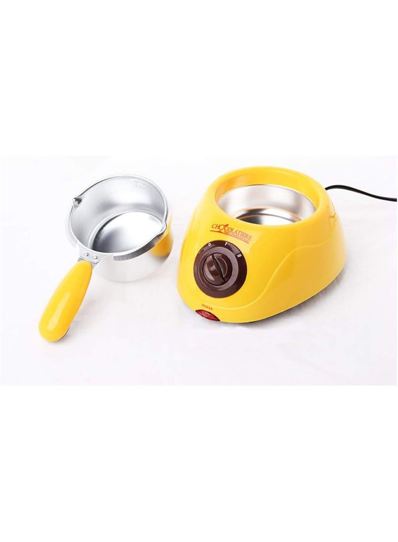 Electric Chocolate Melting Pot Machine Chocolate Fountain Fondue Pot Candy Making Cupcake Melter Chocomaker DIY Kitchen Tool Gift with Mould Set (Yellow)