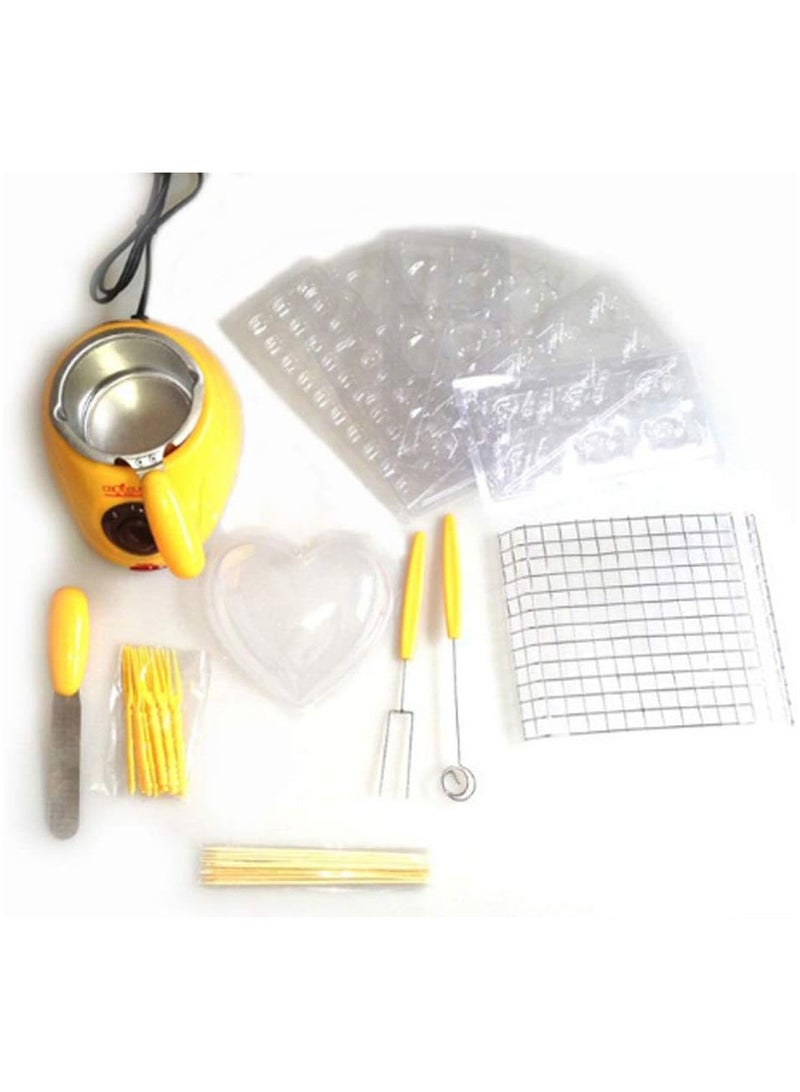 Electric Chocolate Melting Pot Machine Chocolate Fountain Fondue Pot Candy Making Cupcake Melter Chocomaker DIY Kitchen Tool Gift with Mould Set (Yellow)