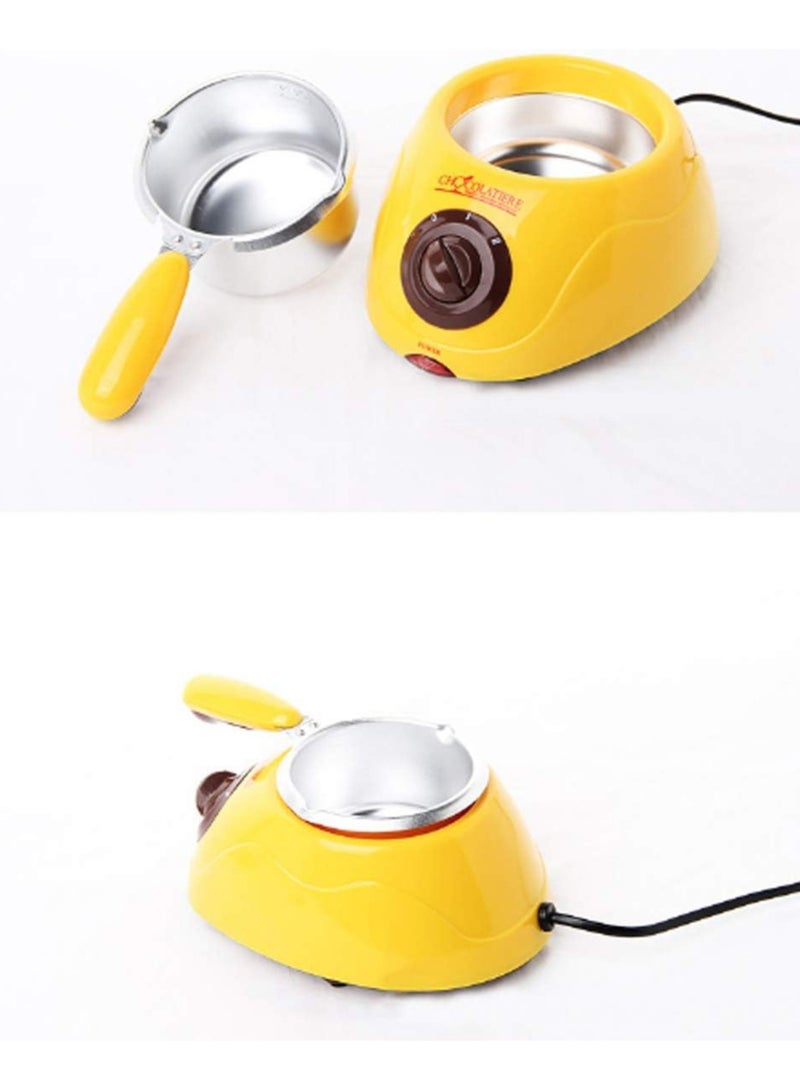 Electric Chocolate Melting Pot Machine Chocolate Fountain Fondue Pot Candy Making Cupcake Melter Chocomaker DIY Kitchen Tool Gift with Mould Set (Yellow)