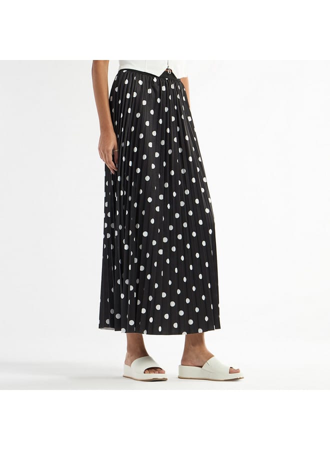 All-Over Polka Dot Print A-line Skirt with Elasticated Waistband