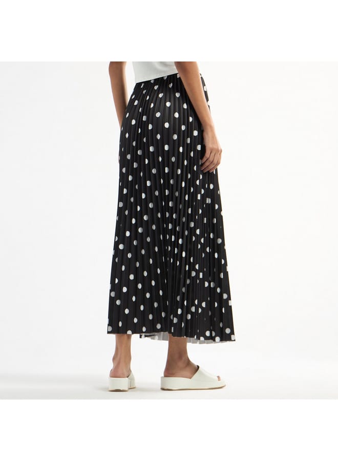 All-Over Polka Dot Print A-line Skirt with Elasticated Waistband