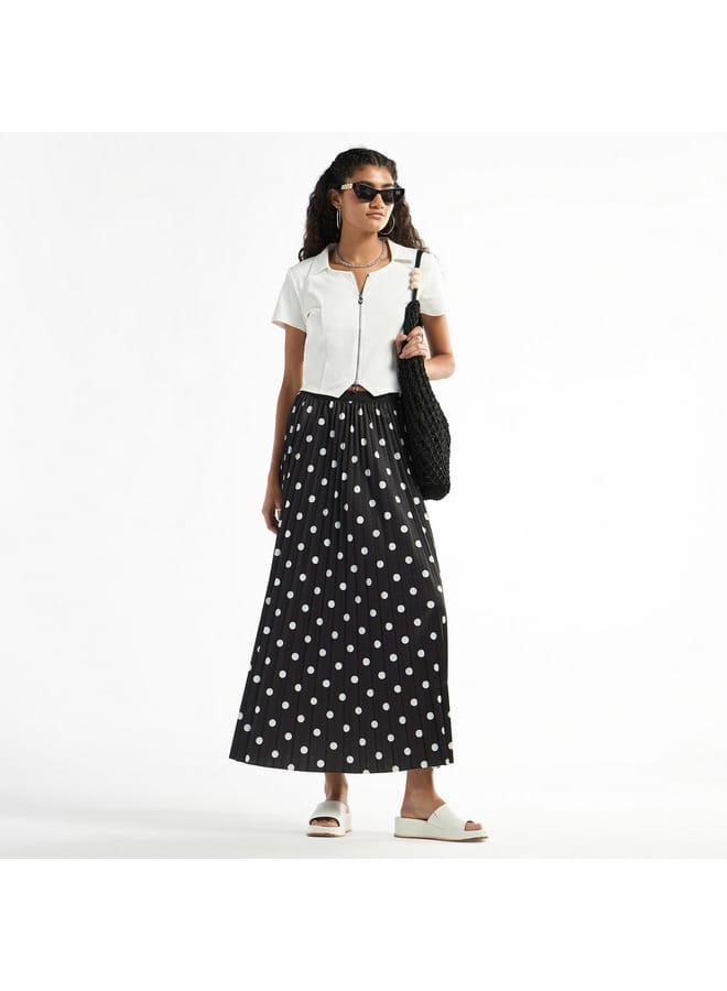 All-Over Polka Dot Print A-line Skirt with Elasticated Waistband