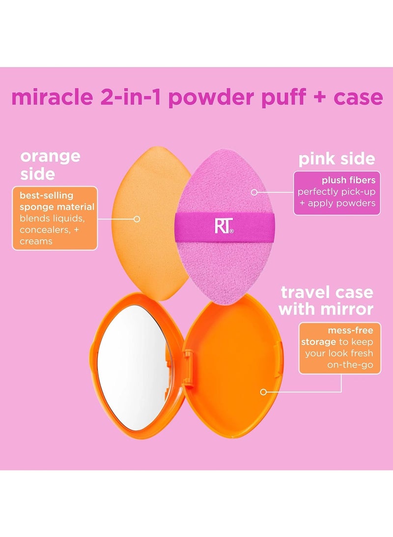 Real Techniques Miracle 2-In-1 Powder Puff with Travel Case, Dual-Sided Makeup Blending Puff, Elastic Band, Precision Makeup Sponge and Powder Puff, For Liquid, Cream and Powders 2 Count