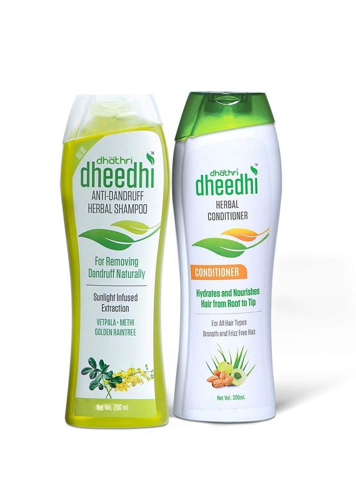 Dhathri Dheedhi Dandruff Treatment Combo | Ayurvedic Hair Conditioner for Dandruff | Herbal Shampoo for Dandruff and Dry Hair | Hair Conditioner for Dry Frizzy Hair | 200ml Each