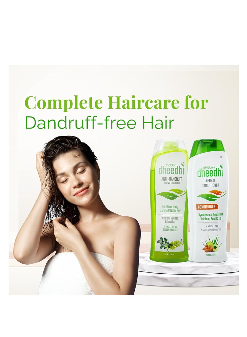 Dhathri Dheedhi Dandruff Treatment Combo | Ayurvedic Hair Conditioner for Dandruff | Herbal Shampoo for Dandruff and Dry Hair | Hair Conditioner for Dry Frizzy Hair | 200ml Each