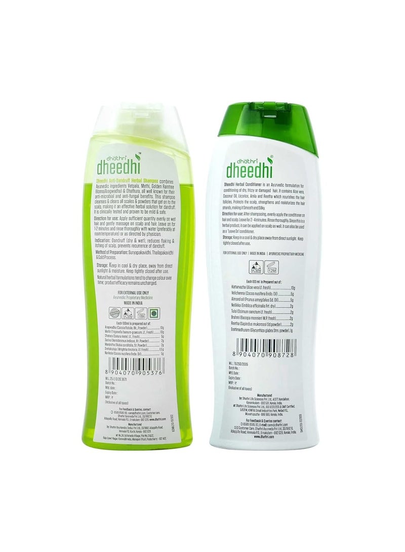 Dhathri Dheedhi Dandruff Treatment Combo | Ayurvedic Hair Conditioner for Dandruff | Herbal Shampoo for Dandruff and Dry Hair | Hair Conditioner for Dry Frizzy Hair | 200ml Each