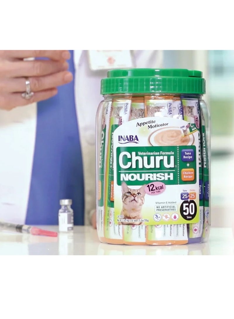 Churu, Nourish, Tuna Recipe & Chicken Recipe - 50 Tubes x 14g in 1Box- For Cat Treat