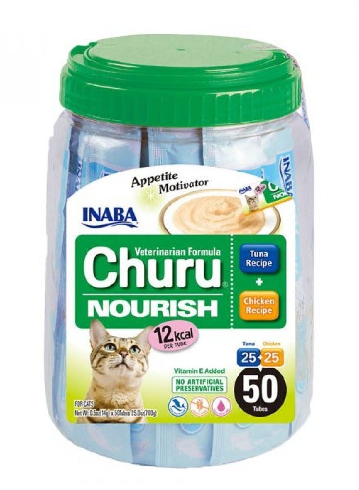 Churu, Nourish, Tuna Recipe & Chicken Recipe - 50 Tubes x 14g in 1Box- For Cat Treat