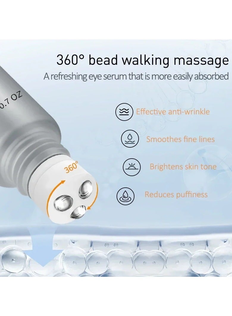 Peptide Eye Bags Eye Cream with Hyaluronic Acid for Anti Dark Circle Wrinkle Removal with Roller Massager for Skincare Beauty