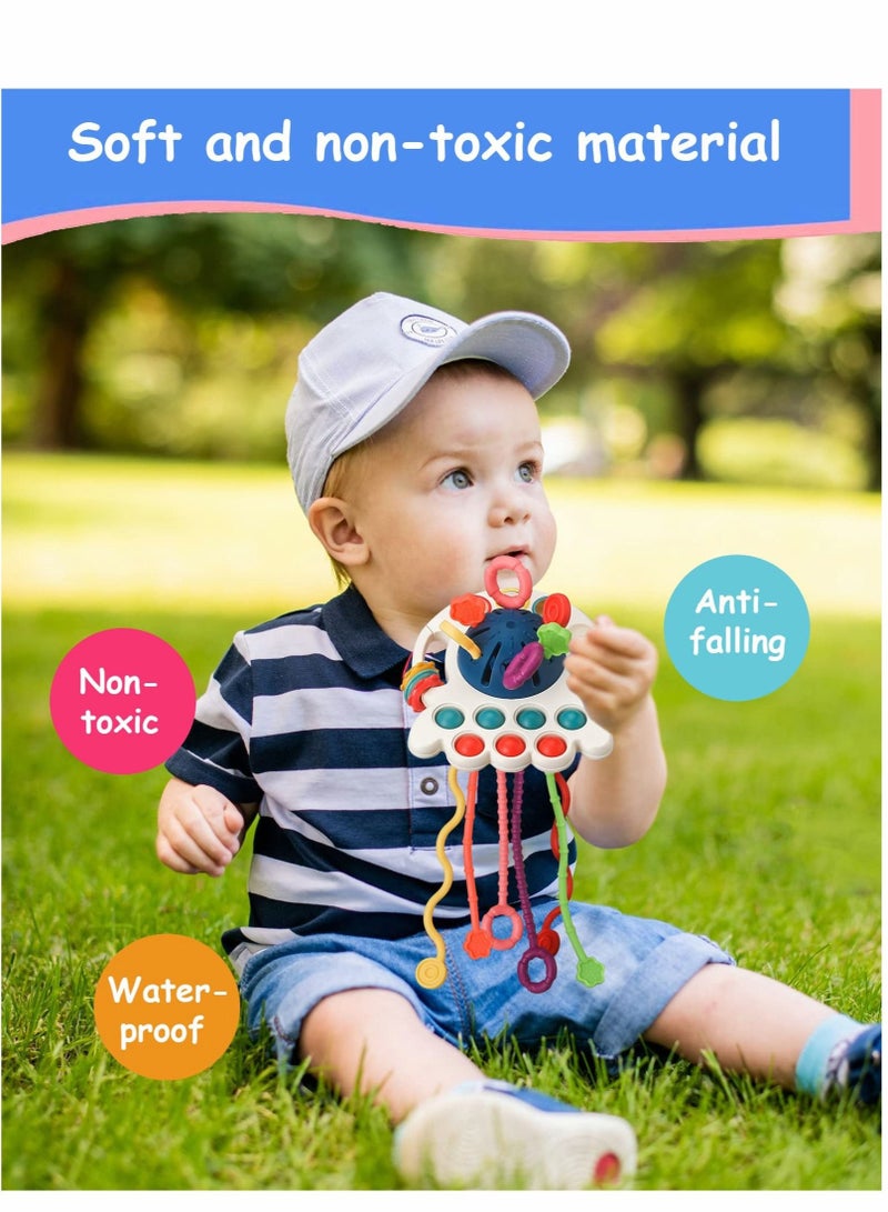 Octopus Silicone Pull String Learning Toys Montessori Toys  Baby Sensory Toys Bath Travel Teething Toys for Birthday Gifts for 1-3 Year Old Boys and Girls