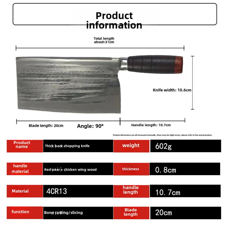 Versatile Cleaver Chef Knife for Kitchen UsePure hand forging wooden handle knife 8mm thick Pure hand forging wooden handle knife 8mm thick
