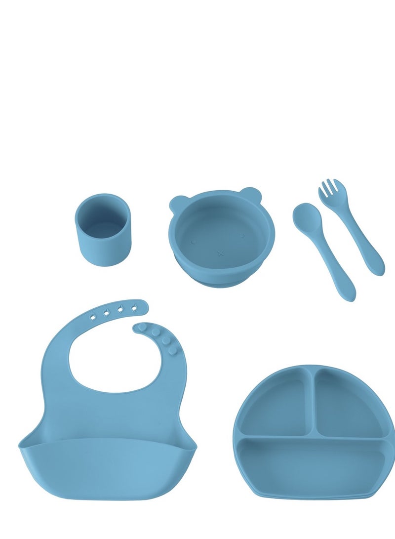 silicone set Feeding baby with toothbrush baby blue 7 pce