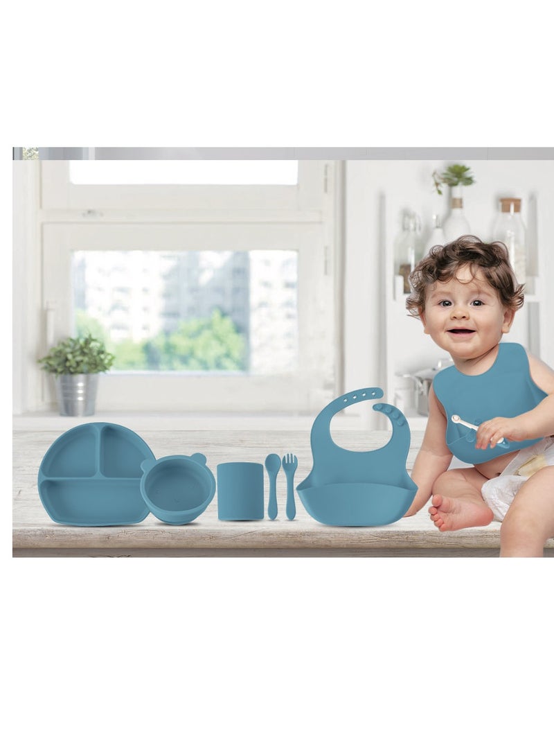 silicone set Feeding baby with toothbrush baby blue 7 pce