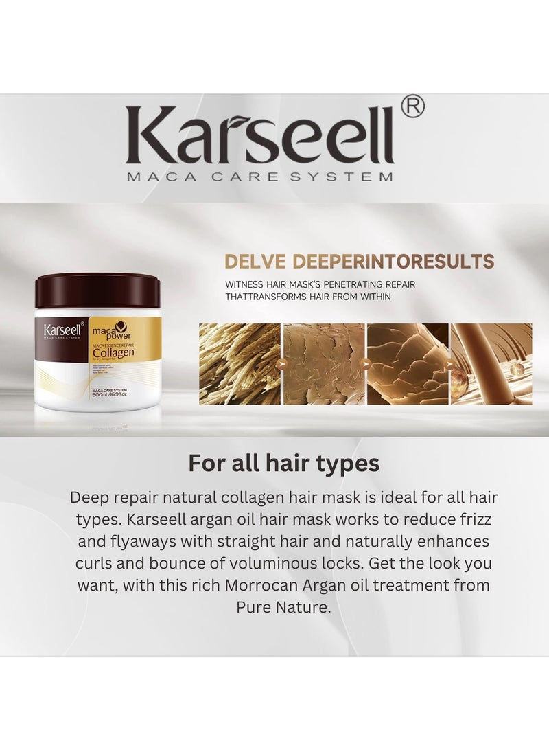 Karseell Argan Oil Deep Repair Shampoo, Conditioner, and Hair Mask Set – Intensive Repair and Hydration Treatment for Dry, Damaged, and Color-Treated Hair – Enriched with Moroccan Argan Oil, Vitamins, and Antioxidants – Sulfate and Paraben-Free – 3-Piece Hair Care Set (3 x 500ml)