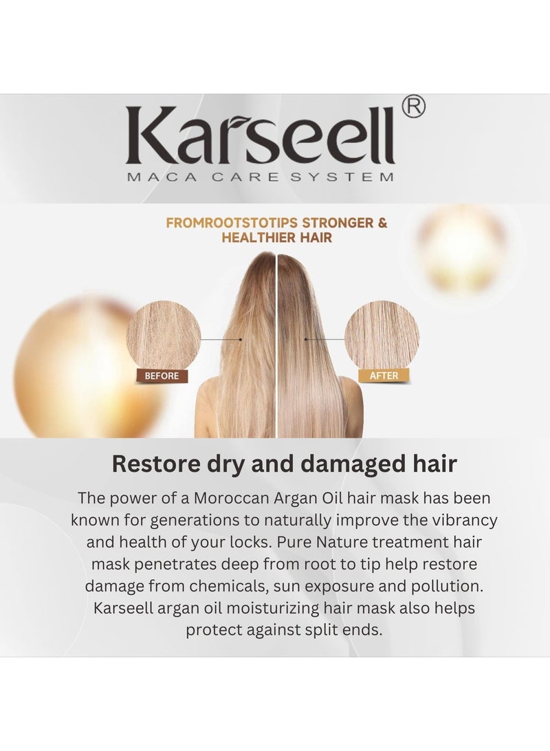 Karseell Argan Oil Deep Repair Shampoo, Conditioner, and Hair Mask Set – Intensive Repair and Hydration Treatment for Dry, Damaged, and Color-Treated Hair – Enriched with Moroccan Argan Oil, Vitamins, and Antioxidants – Sulfate and Paraben-Free – 3-Piece Hair Care Set (3 x 500ml)