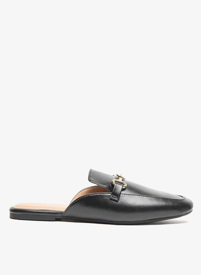 Women's Pointed Toe Slip-On Mules with Metallic Accent