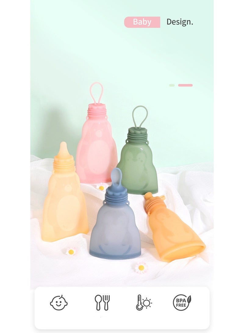 Household Portable Silicone Aater Bag Milk Bag Food Bag Four-Piece Set Can Be Fefrigerated And Reused Purple 300ml*4