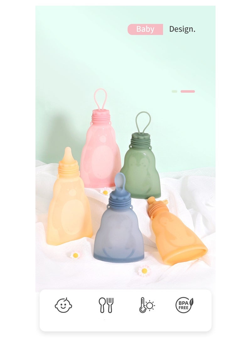 Household Portable Silicone Aater Bag Milk Bag Food Bag Four-Piece Set Can Be Fefrigerated And Reused Purple 300ml*4